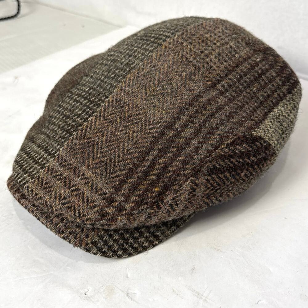 VTG Wigens Harris Tweed Wool Newsboy Cabbie Flat Cap Hat Mens Medium 59cm